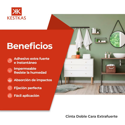 Cinta doble cara extrafuerte 50mm x 10m | Multiusos KESTKAS