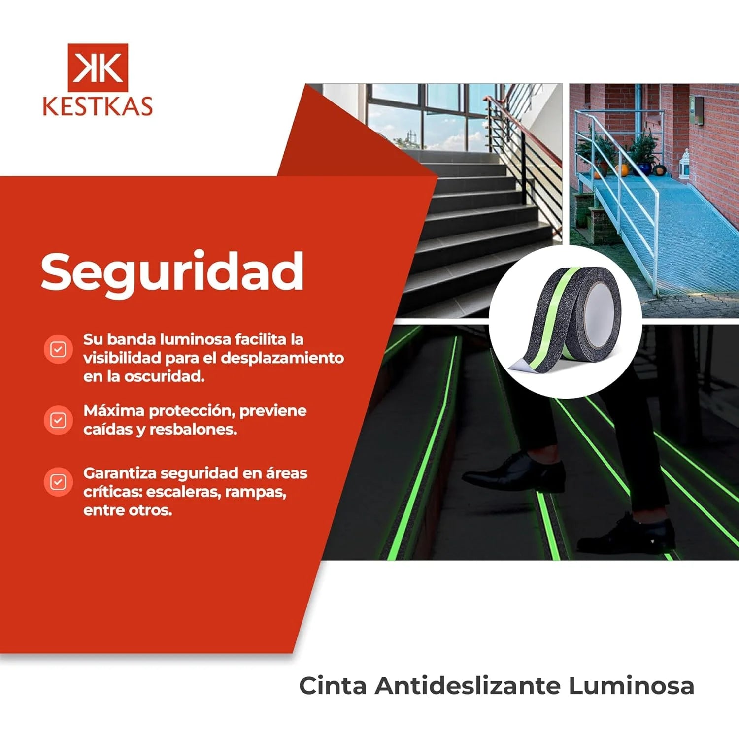 Cinta antideslizante con fotolulminiscente seguridad