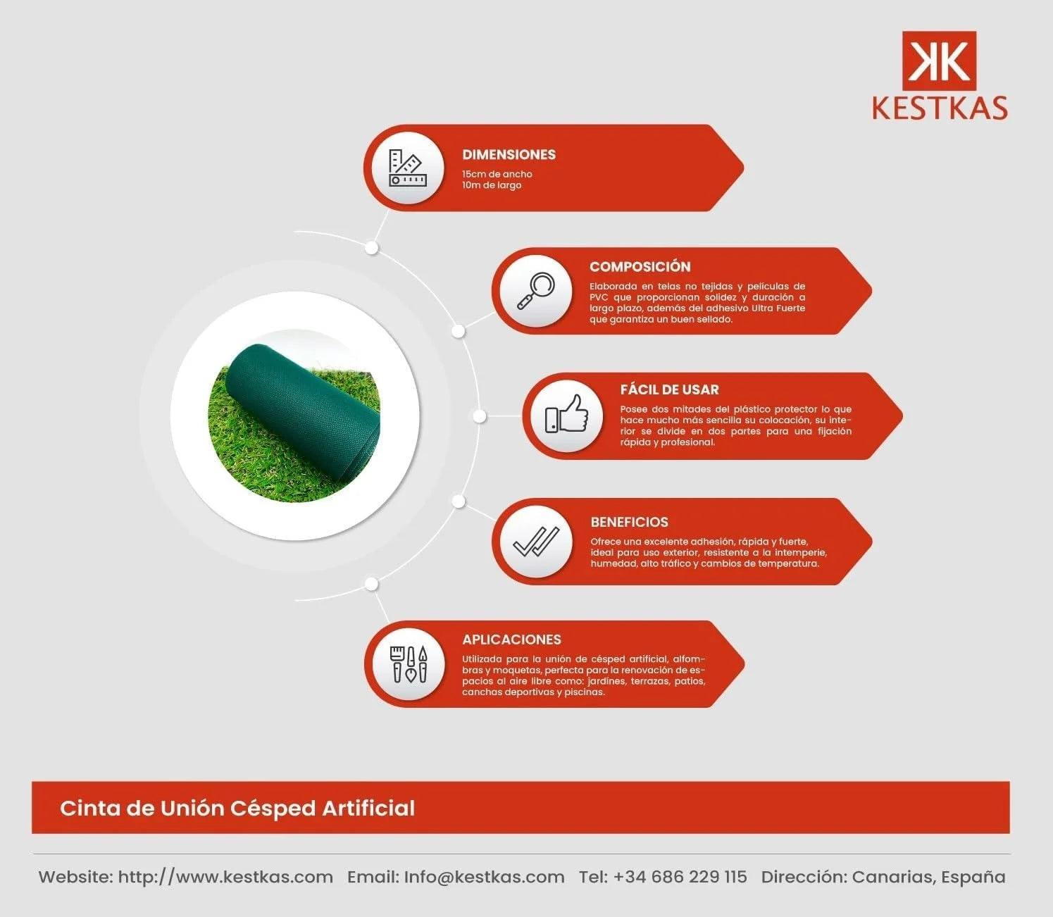 Rollo de cinta unión césped artificial KESTKAS de 10 metros