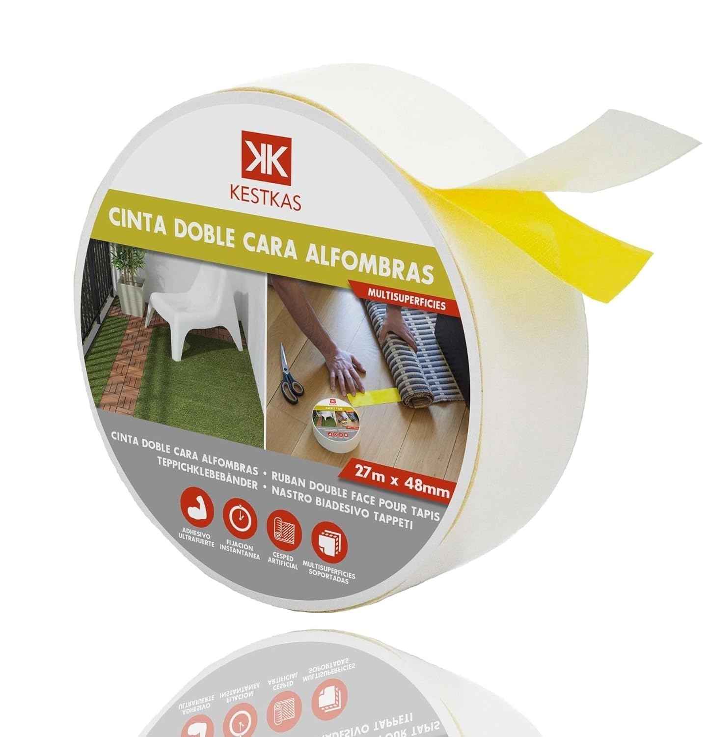 Cinta doble cara alfombras extrafuerte 48mm x 27m KESTKAS