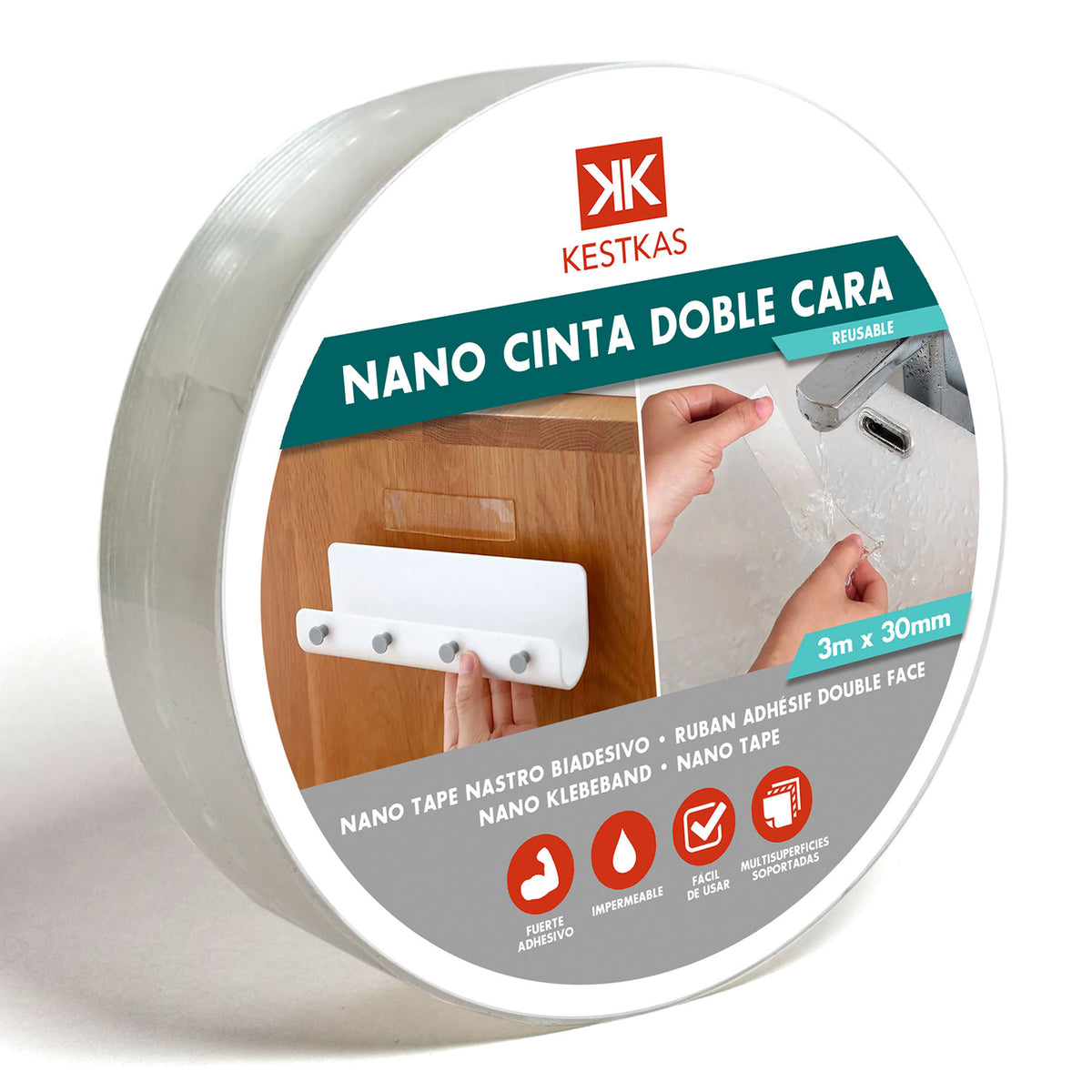Cinta doble cara transparente Nano Tape 30mm x 3m KESTKAS