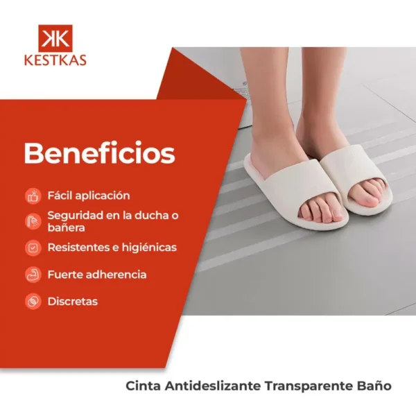 Cinta antideslizante baños transparente 5m x 25mm - Imagen 2