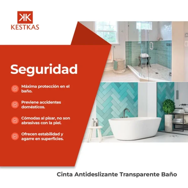 Cinta antideslizante baños transparente 5m x 25mm - Imagen 4